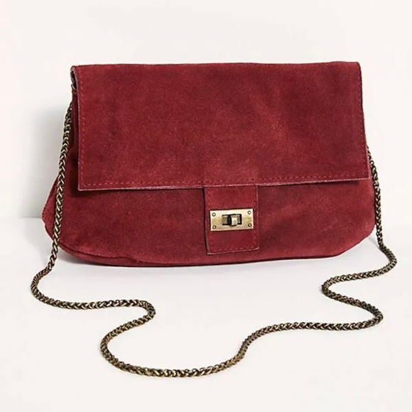 NWT Free People Slouchy Suede Chain Shoulder Bag Color: Burnt Bowen MSRP $58 - Picture 11 of 16